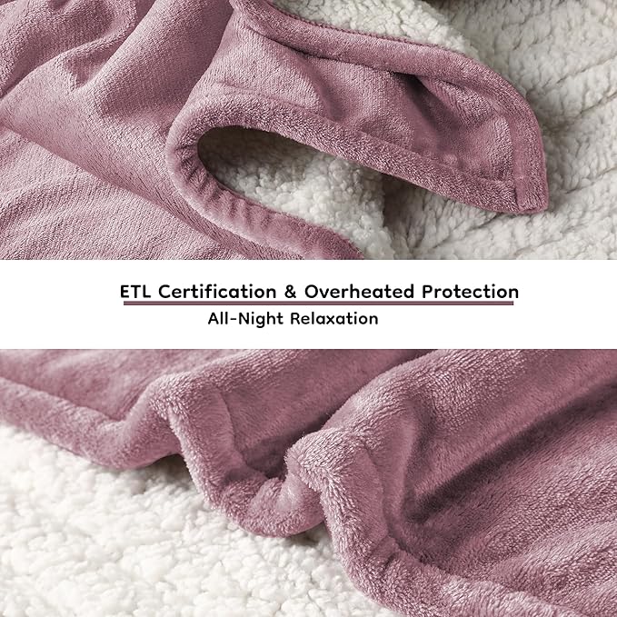 Electric Heated Blanket King Size - 90"x100", Soft Flannel Heating Blanket, 10 Heating Levels, 1-12 H Auto Shut Off, Breathable Warm and Washable for Bed, Purple