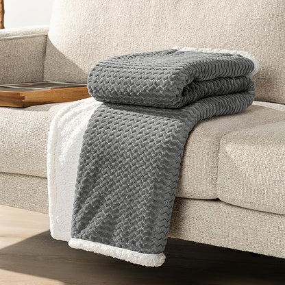 Premium Chevron Fleece Sherpa Throw Blanket for Couch, Sofa by Pavilia | Soft, Cozy, Fluffy, Warm, | Fuzzy Lightweight Microfiber, Luxury Reversible Gray Plush Throw for TV | 50 x 60 Inches