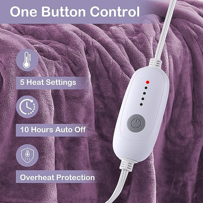 Electric Heated Blanket Full Size 72"x84", Fast Heating Blanket, Soft Cozy for Bed, 10 Hours Auto Off & 5 Heating Levels, Heater Blankets, Machine Washable, Warm Gifts for Grandma -Light Purple