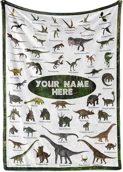 Personalized Dinosaur Blanket for Kids, Ships Next Day - Dino Throw Blanket for Boys and Girls, Toddler Bed, Room & Bedroom Decor - Educational Blankets for Children - USA Based (Fleece - 50x60)