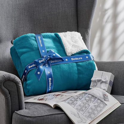 Bedsure GentleSoft Sherpa Fleece Throw Blanket Twin Size for Couch - Thick and Warm Throw for Women and Men, Soft Fuzzy Plush Twin Blanket for Winter, Teal, 60x80 Inches