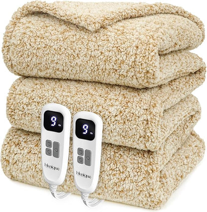 Heated Blanket Electric Blanket King - Fast Heating Blanket Throw Dual Control Double Sided Sherpa with 10 Heating Levels & 2-10 Hours Auto Off, Mashine Washable, 90 x 100 Inches, Camel