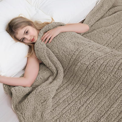 Electric Heated Blanket Twin Size 62"×84" with 6 Heating Levels & 1-10Hs Auto Off, Heating Blanket Double Sided Plush Sherpa, Fast Heating, Machine Washable for Christmas Gift - Light Brown