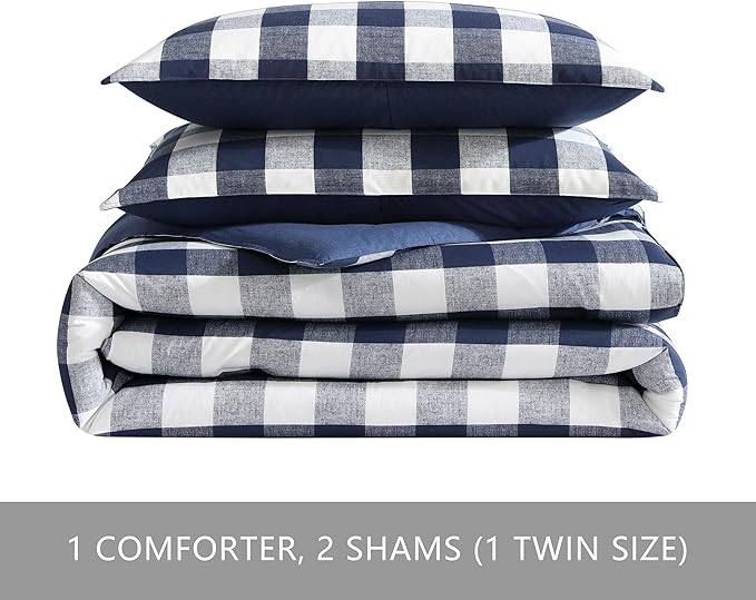 Eddie Bauer - Twin Comforter Set, Reversible Bedding with Matching Sham, Medium-Weight for Year Round Use, Dorm Essentials (Lakehouse Blue)