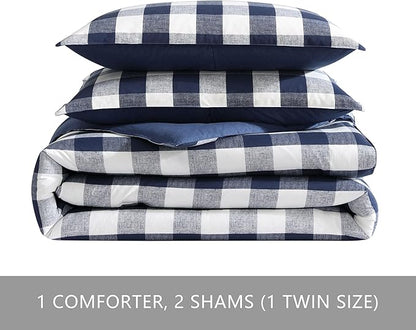 Eddie Bauer - Twin Comforter Set, Reversible Bedding with Matching Sham, Medium-Weight for Year Round Use, Dorm Essentials (Lakehouse Blue)