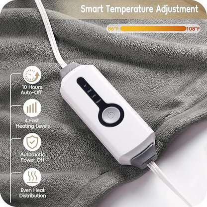 Electric Heated Blanket Full Size 72×84, Breathable & Luxurious Flannel,Soft Warm Gift with Over-Heat Protection,4 Heating Levels & 10 H Auto Shut Off, Machine Washable, Light Grey