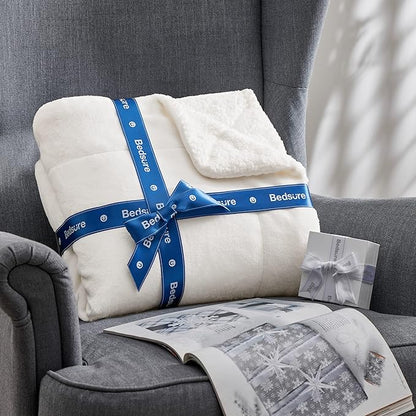 Bedsure GentleSoft Sherpa Fleece Throw Blanket for Couch - Thick and Warm Throw for Women and Men, Soft Fuzzy Plush Blanket for Winter, White, 50x60 Inches