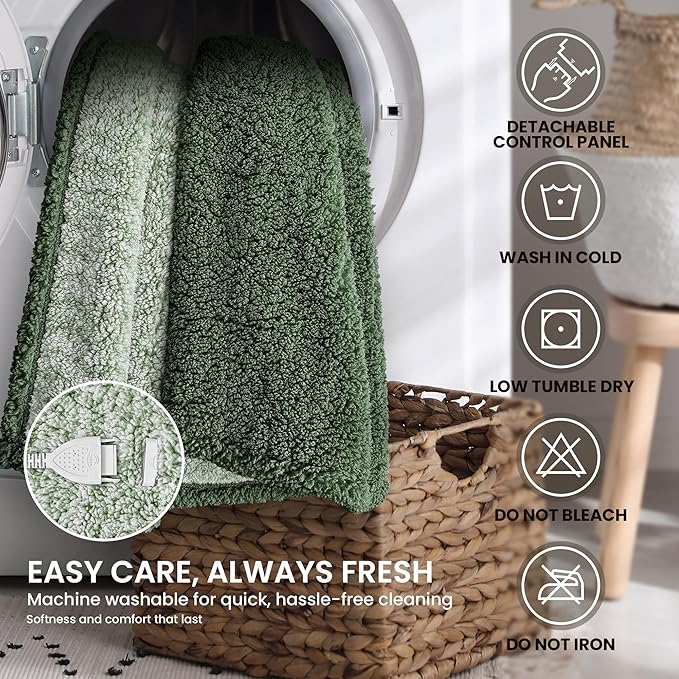 Heated Blanket Electric Blanket King - Fast Heating Blanket Throw Dual Control Double Sided Sherpa with 10 Heating Levels & 2-10 Hours Auto Off, Mashine Washable, 90 x 100 Inches, Sage&Green