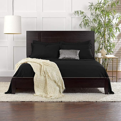 Pure Bamboo Queen Sheets, Genuine 100% Organic Viscose Derived from Bamboo Bed Sheet Set, Luxuriously Soft & Cooling, Double Stitching, 2 Year Quality Promise (Queen, Black)