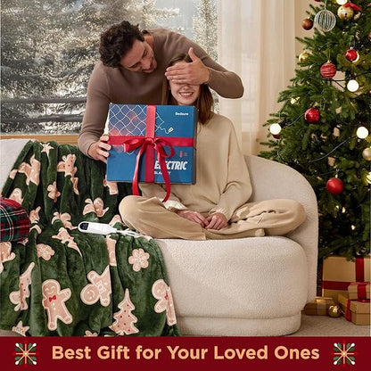 Bedsure Heated Blanket Throw - Flannel Sherpa Electric Blanket with Gingerbread Pattern, for Grandma, Heated Throw with 6 Heating Levels, 4 Time Settings, 3-Hour Auto-Off (50"x60")