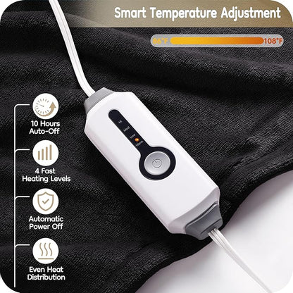 Electric Heated Blanket Twin Size 62×84, Breathable & Luxurious Flannel,Soft Warm Gift with Over-Heat Protection,4 Heating Levels & 10 H Auto Shut Off, Machine Washable，Dark Grey