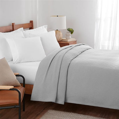 Arkwright Basket Weave Queen Blanket - 100% Ringspun Cotton All Season Blankets, Luxury Hotel Quality, Soft on Skin, Breathable, 300 GSM for Bed, Sofa, and Chair, 90 X 90 in, Grey
