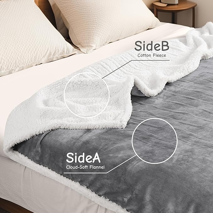 Electric Heated Blanket Queen Size 84"x90", Soft Flannel with Dual Controllers & Overheat Protection, 6 Adjustable Heat Settings & 10-Hour Auto-Off Timer, Fast Heating for Winter Comfort, Light Gray