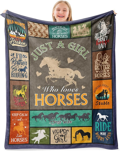 Horse Gifts for Girls Women, Horse Lover Gifts for Girls, Gifts for Horse Lover, Just A Girl Who Love Horse Blanket for Girls Kids, Horse Gifts for Christmas Birthday, Horse Blanket 60" X 50"