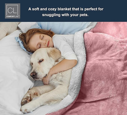 Comfort Lab Reversible Flannel Sherpa Throw Blanket - Elegant Fluffy Throw Blankets for Couch and Home Decor - Anti Pilling Non Shedding Cozy & Warm Fleece Throws - Kids/Pet (40" x 50") - Blush