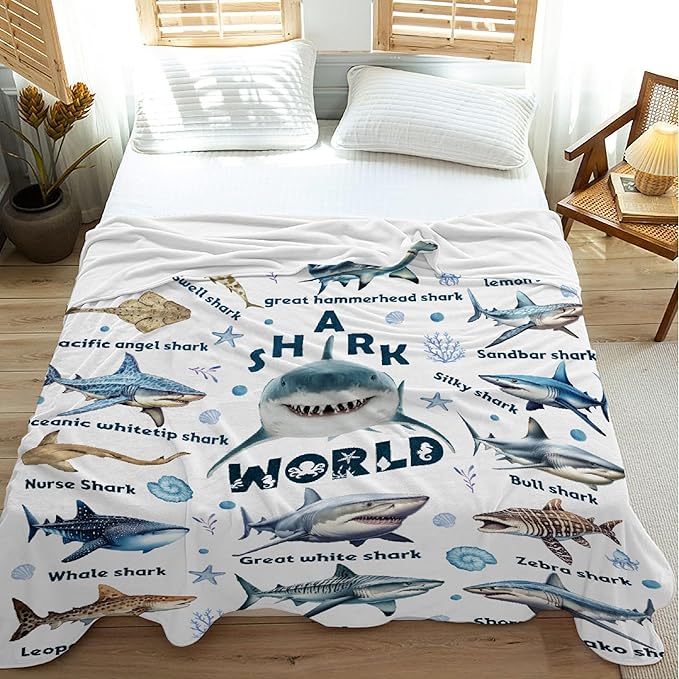 Shark Blanket Lovers Gift for Girls Boys Super Soft Flannel Blanket for Sofa Couch Bed- Plush Warm Cozy Bed Home Decor for All Seasons - 50"x60"for Throw/Travel