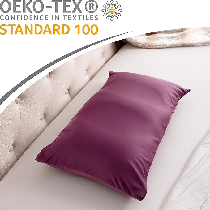 Cover Only for Premium Microbead Bed Pillow, Small Extra Smooth - Ultra Comfortable Sleep with Silk Like Anti Aging Cover 85% Spandex/ 15% Nylon Breathable, Cooling Burgundy Merlot