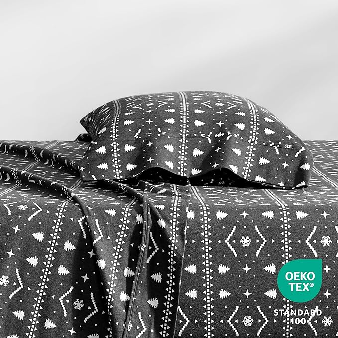 Bare Home Flannel Sheet Set Prints, 100% Cotton, Velvety Soft Heavyweight - Double Brushed Flannel for Extra Softness & Comfort - Deep Pocket - Bed Sheets (Twin, Winter Alpine)
