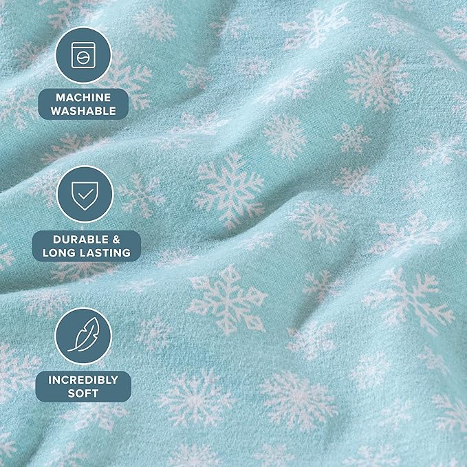 Bare Home Flannel Sheet Set Prints, 100% Cotton, Velvety Soft Heavyweight - Double Brushed Flannel for Extra Softness & Comfort - Deep Pocket - Bed Sheets (Twin, Snowdrift)