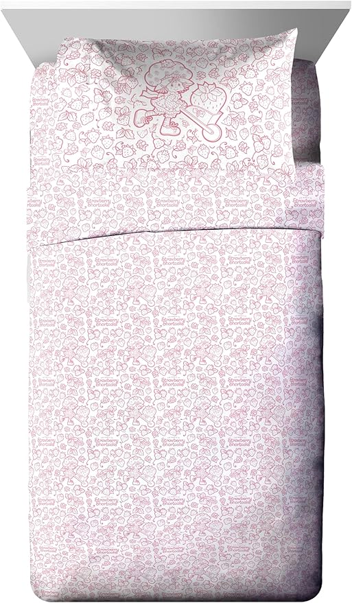 Jay Franco Kids Comforter Set Includes Sheets and Pillow Covers - Soft and Cozy Bed Set for Stylish Room Decor, Blue - Strawberry Shortcake. 5 Piece Twin Size Bedding