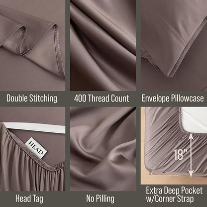 Bella Coterie Luxury Bamboo Viscose Split King Size Sheet Set | 2 Fitted Sheets for Sleep Number & Adjustable Beds | 100% Organically Grown | Cooling & Ultra Soft | 18” Deep Pocket [Mocha]