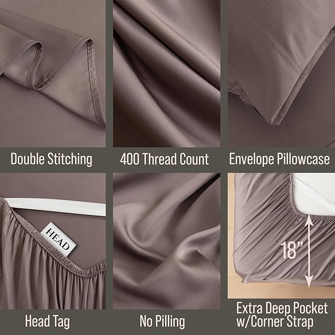 Bella Coterie 6 Piece Luxury Bamboo Viscose Split Top King Size Sheet Set | 34" Split for Adjustable Beds | 100% Organically Grown| Cooling | 18” Deep Pocket | 4 Pillowcases [Mocha]