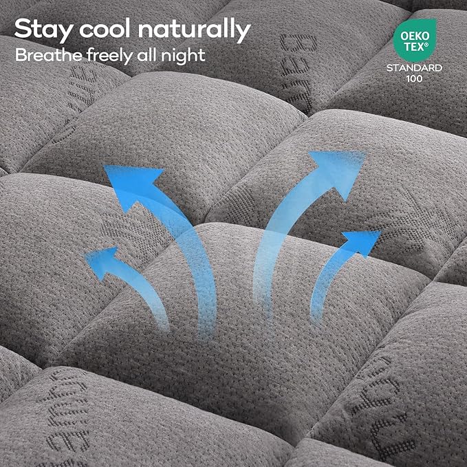 OLANLY Full Mattress Topper – Viscose Made from Bamboo, Cooling Soft Full Pillow Top Mattress Pad for Back Pain Relief, Plush Down Alternative Fill Bed Topper with Elastic Deep Pocket, Light Gray