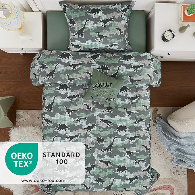 Twin Comforter Set for Boys-3 Pieces Glow in The Dark Dinosaur Twin XL Bedding Set with 1 Comforter, 1 Decor Pillow, 1 Pillow Sham