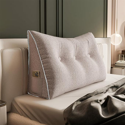 8 lbs Thickened Twin Wedge Pillow Headboard College Dorm Bed Velvet Wedge Pillow Backrest Triangular Headboard Pillows with Side Pocket, Dorm Bedding Essentials for Girls & Boys, Light Pink
