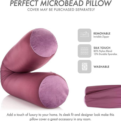 Straight Body Pillow, Full Size Premium Microbead,Side Sleeping/Maternity Pregnant Women, Supportive,Fluffy, Breathable, Cooling, 85/15 Spandex/Nylon Silky Anti-Aging - 48 X 8 - Burgundy - Merlot