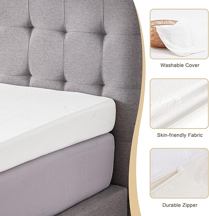 King Inclined Wedge Mattress Topper, 5-Inch, Washable, Non-Slip Bottom, Promotes Better Sleep, Reduces Snoring, GERD Relief