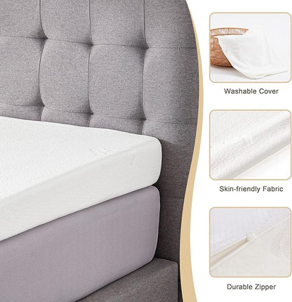 King Inclined Wedge Mattress Topper, 5-Inch, Washable, Non-Slip Bottom, Promotes Better Sleep, Reduces Snoring, GERD Relief