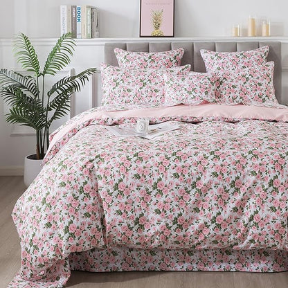 FADFAY College Duvet Cover Set Twin XL Vintage Pink Rose Floral Bedding Rustic Peony Dorm Room Comforter Cover Set 100% Cotton Ultra Soft Quilt Cover with Hidden Zipper Closure 3Pcs, Twin XL Size
