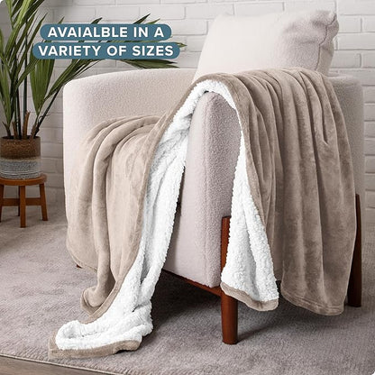 Bare Home Sherpa Fleece Blanket - Twin/Twin Extra Long - Blanket for Bed, Sofa, and Couch - Warm & Lightweight - Fluffy & Soft - Reversible (Twin/Twin XL, Light Taupe)