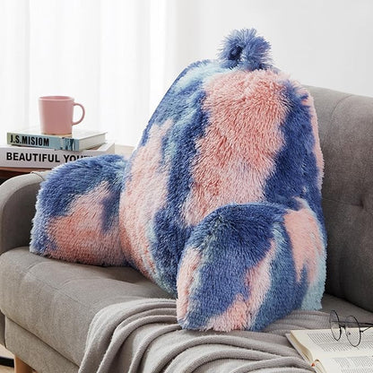 Jillche Bed Fluffy Fur Reading Pillow for Adults & Kids Unisize, College Dorm Room Essentials for Girls, Chair Pillow with Arms, Adorable Gift for Teen, Rest Sit Up Back Support