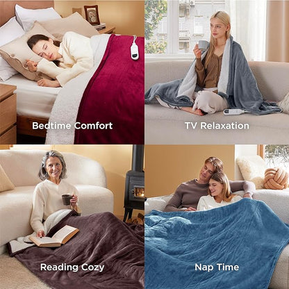 Bedsure Electric Blanket Queen Size - Dual Control Heated Blanket Queen, Fast Heating with 10 Time Settings & 10 Heat Settings, Warm Gift for Grandma (84x90 inches, Purple)