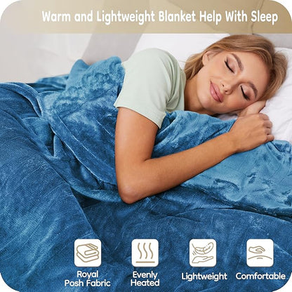 Electric Heated Blanket King Size 90×100, Comfortable & Luxurious Flannel, 4 Heating Levels & 10 H Auto Shut Off, Lake Blue