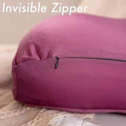 PILLOWY Premium Microbead Bed Pillow, X-Large Extra Fluffy But Supportive - Ultra Comfortable Sleep with Silk Like Anti Aging Cover 85% Spandex/ 15% Nylon Breathable, Cooling Burgundy Merlot