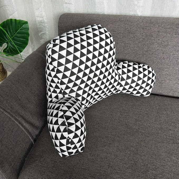 Bohemian Printed Reading Pillow with Support Arms Soft Bed Rest Pillows Back Support Cushion fo Kids Reading Watching TV Sitting Up in Bed (20"×15"×8",Black White)
