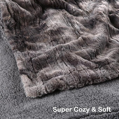 Electric Heated Blanket Throw Size 50" x 60", Super Cozy Warmth Soft with 4 Heating Levels & 4 Hours Auto Off, Plush Faux Fur, Machine Washable, Home Office Use, Gradient Gray
