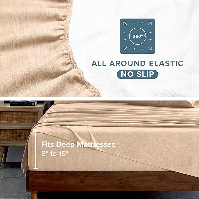 Bare Home Flannel Sheet Set Prints, 100% Cotton, Velvety Soft Heavyweight - Double Brushed Flannel for Extra Softness & Comfort - Deep Pocket - Bed Sheets (King, Heathered Oatmeal)