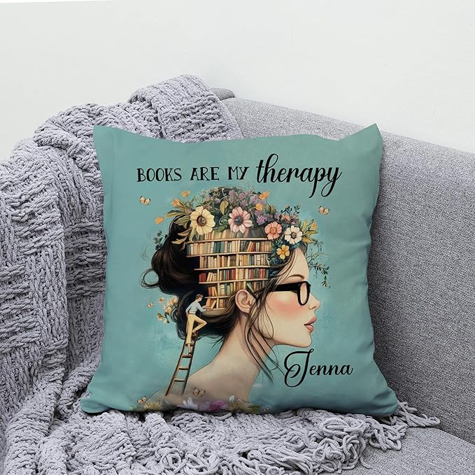 Hyturtle Personalized Book Pillow (Insert Included) Gifts for Book Lovers, Reading Club Librarian Gifts for Girls Women on Birthday Christmas, Custom Name Couch Cushion Decor Throw Pillow Keepsake