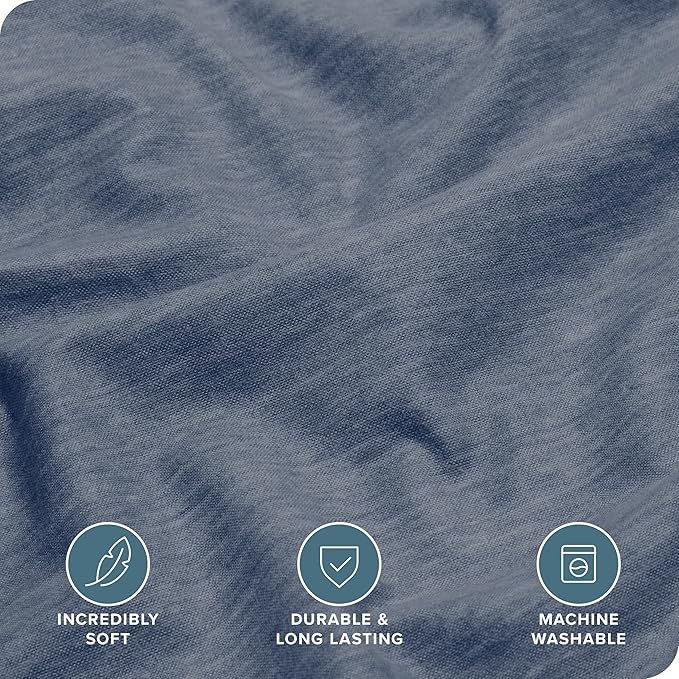 Bare Home Flannel Sheet Set Prints, 100% Cotton, Velvety Soft Heavyweight - Double Brushed Flannel for Extra Softness & Comfort - Deep Pocket - Bed Sheets (Twin, Heathered Indigo)