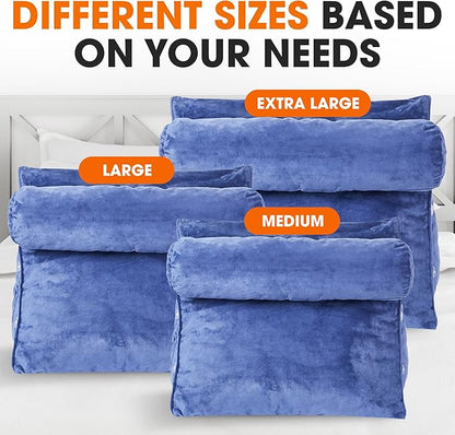 Cheer Collection Reading Wedge Pillow – TV Pillow with Adjustable Bolster Pillow, Memory Foam Back Support for Couch & Bed, Pillow Chair for Bed, Reading Pillows for Adults & Kids, XL, Navy Blue