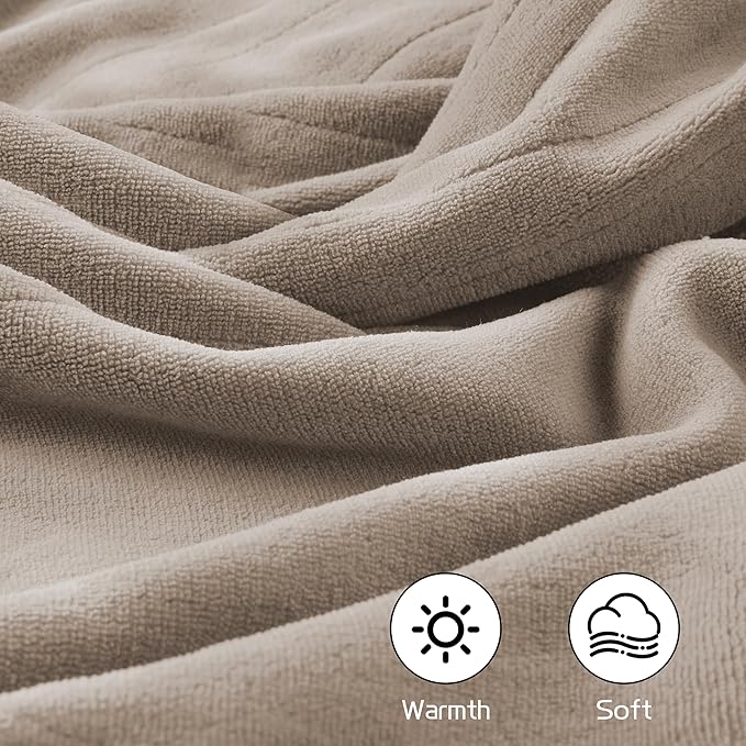 Heated Electric Blanket 62"x84" Twin Size, Soft Coral Fleece Blanket with 4 Heating Levels & 10 Hours Auto-Off, Fast Heating, Warm Cozy, Machine Washable for Home & Office - Light Brown