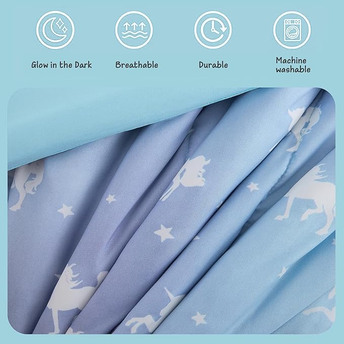Kids Comforter Set Full Size for Girls, Glow in The Dark Unicorn Bedding Set 1 Comforter, 1 Decor Pillow, 2 Pillow Shams