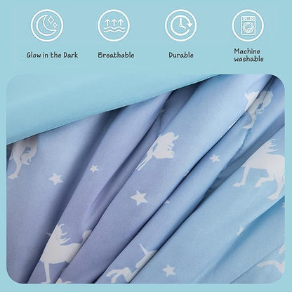Kids Comforter Set Full Size for Girls, Glow in The Dark Unicorn Bedding Set 1 Comforter, 1 Decor Pillow, 2 Pillow Shams