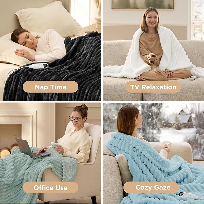 Bedsure Electric Blanket Full Size - Thick Striped Flannel Heated Blanket with 6 Heat Settings, 10 Time Settings, 8-Hour Timer Auto Shut Off, Gifts for Grandma (72x84 inches, Green)