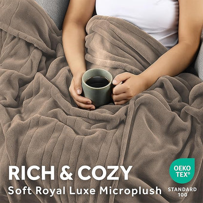 Sunbeam Electric Royal Luxe Microplush Heated Blanket, 12 Heat Settings, 12-Hour Auto Shut-Off, Fast Heating, Warm & Cozy, Machine Washable, Mushroom Color, Queen (90" x 84")