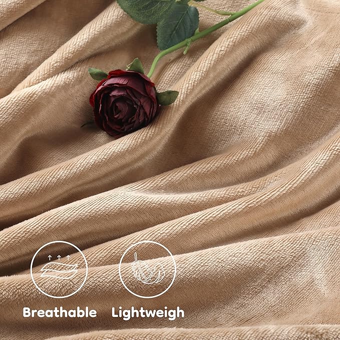 Electric Heated Blanket 50" x 60" Throw Size Breathable Warm Flannel Heated Blanket with 4 Heating Levels & 3 Hours Auto Shut Off, Control Temperature and Washable, for Sofa and Bed - Light Brown